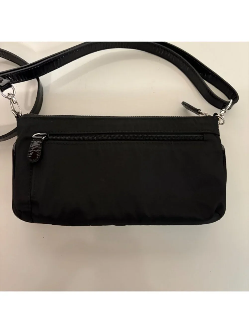 Brighton Black Nylon Faux Patent Leather Crossbody Bag Adjustable Strap Purse